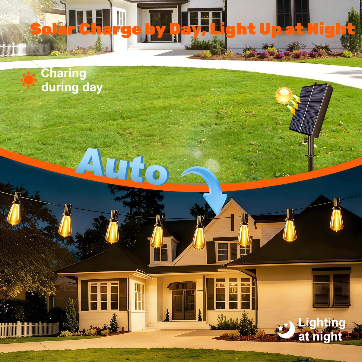 Solar Festoon String Lights IP44, Shatterproof Awning Bulbs