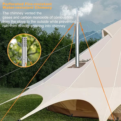 Wood Burning Tent Stove, Stainless Steel with Chimney