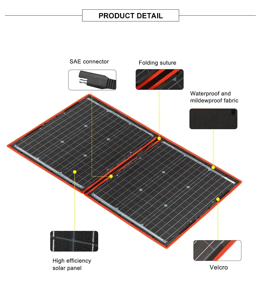 100W Foldable Solar Panel Kit 2x50W, Controller, Camping