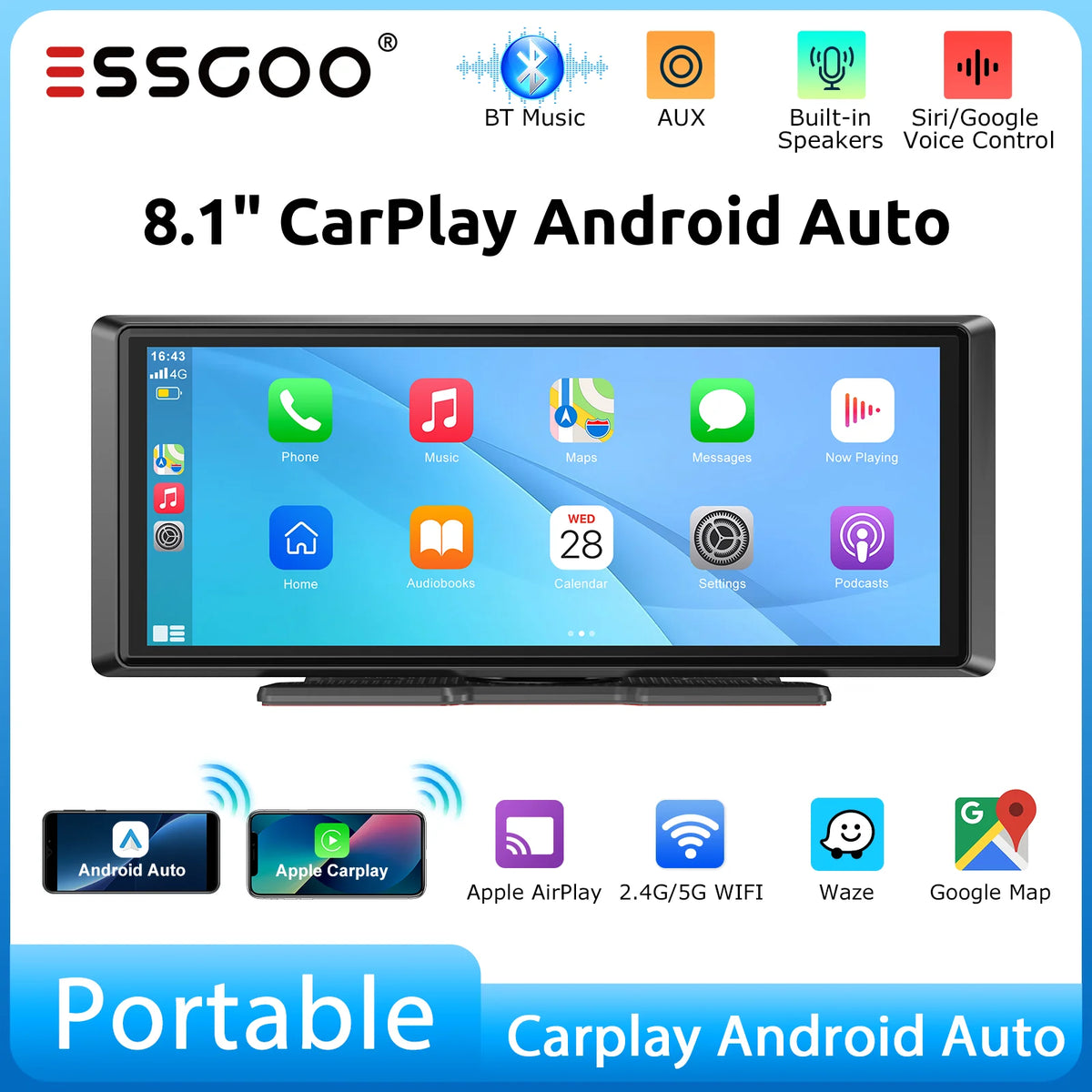 8.1 Inch Portable CarPlay Screen, Android Auto GPS, Camper