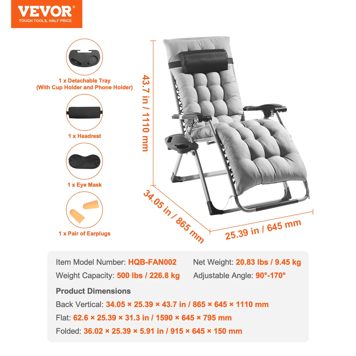 Zero Gravity Lounge Chair, Folding Recliner with Cushion