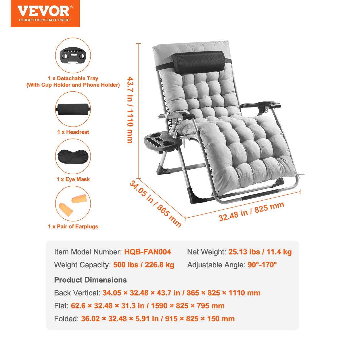 Zero Gravity Lounge Chair, Folding Recliner with Cushion