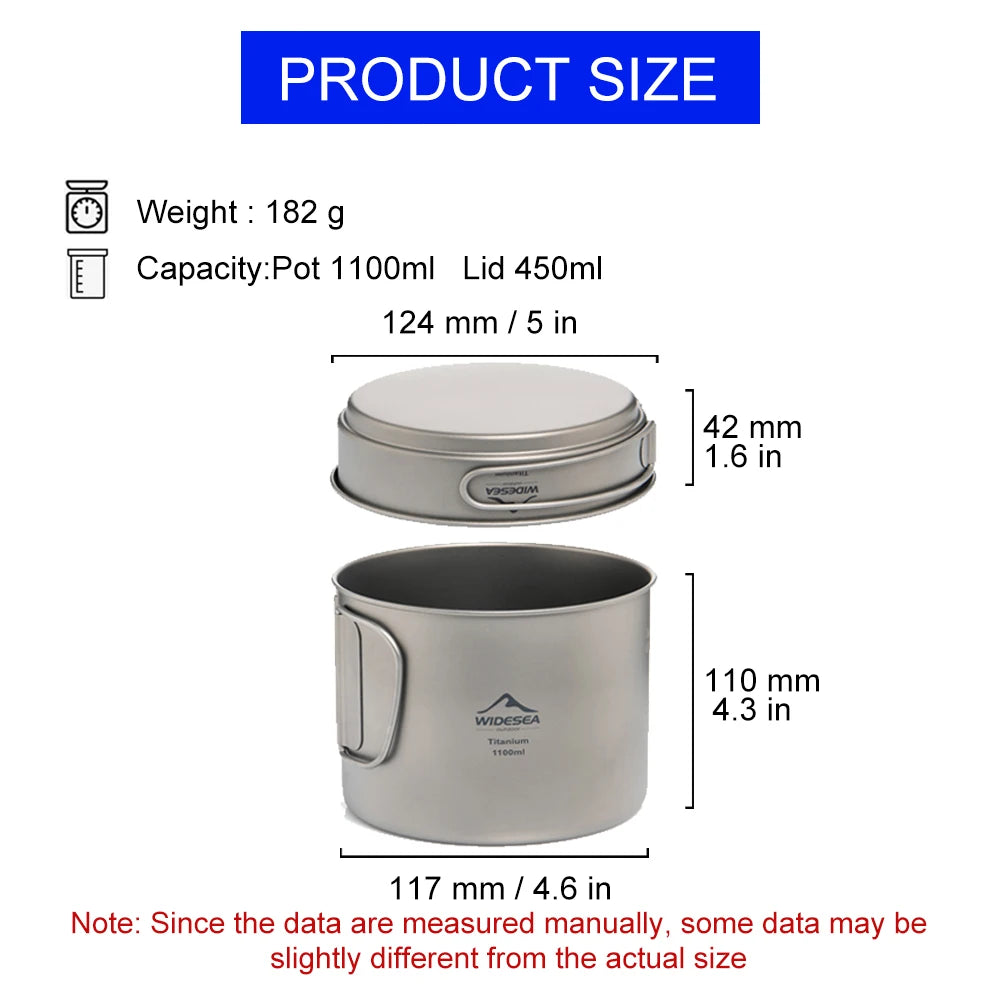WIDESEA Titanium Camping Pot 1100ml, Ultralight 182g, Lid