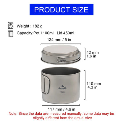 WIDESEA Titanium Camping Pot 1100ml, Ultralight 182g, Lid