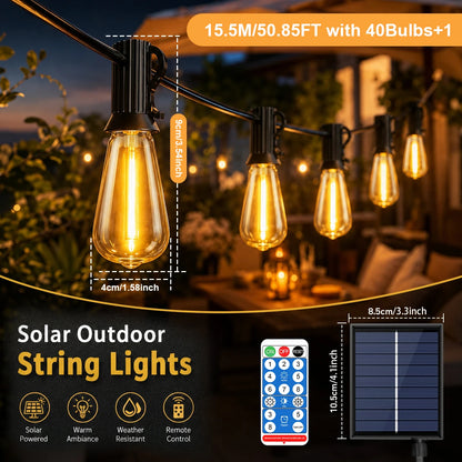 Solar Festoon String Lights IP44, Shatterproof Awning Bulbs