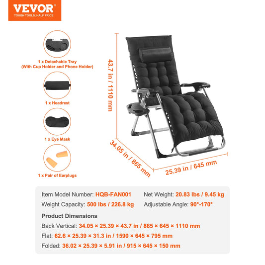 Zero Gravity Lounge Chair, Folding Recliner with Cushion