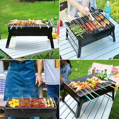 Portable Charcoal BBQ Grill, Folding Cast Iron, Camping