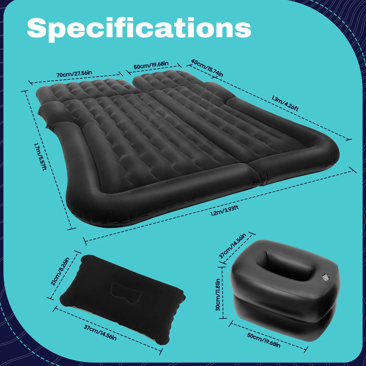 Inflatable Car Bed with Pump, 6 Chamber Air Mattress, SUV