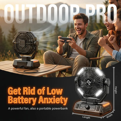 Rechargeable Camping Fan 20000mAh, LED Light, Remote