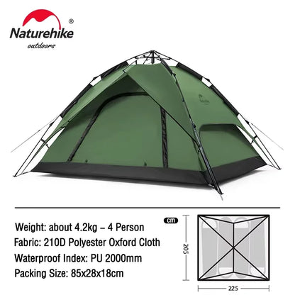 Naturehike Instant Tent 3-4 Person, Quick Pitch Camping