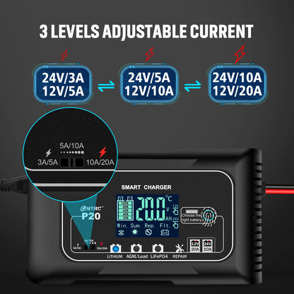 HTRC 20A Smart Battery Charger 12V 24V, LiFePO4 AGM