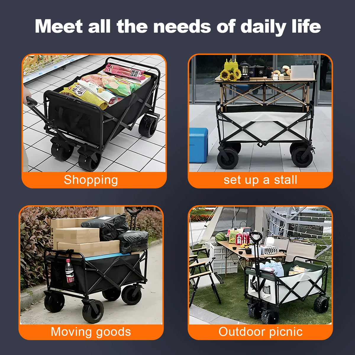 Foldable Camping Wagon 171L 150kg, All-Terrain Trolley Cart