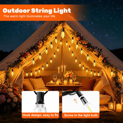 Solar Festoon String Lights IP44, Shatterproof Awning Bulbs