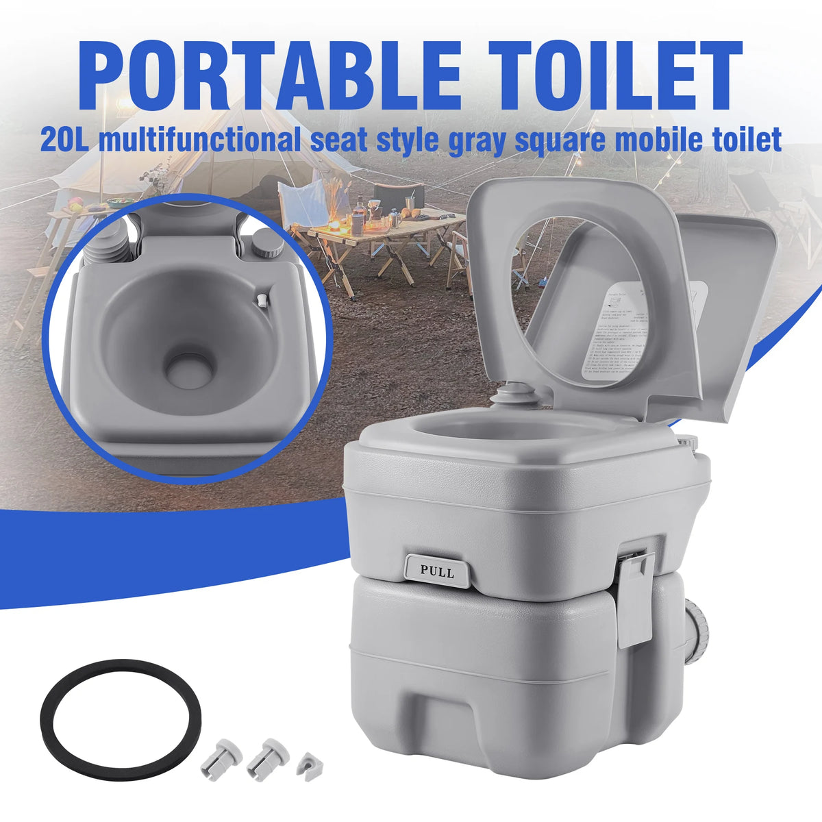 Portable Camping Toilet 20L Dual Outlet, Campervan Boat