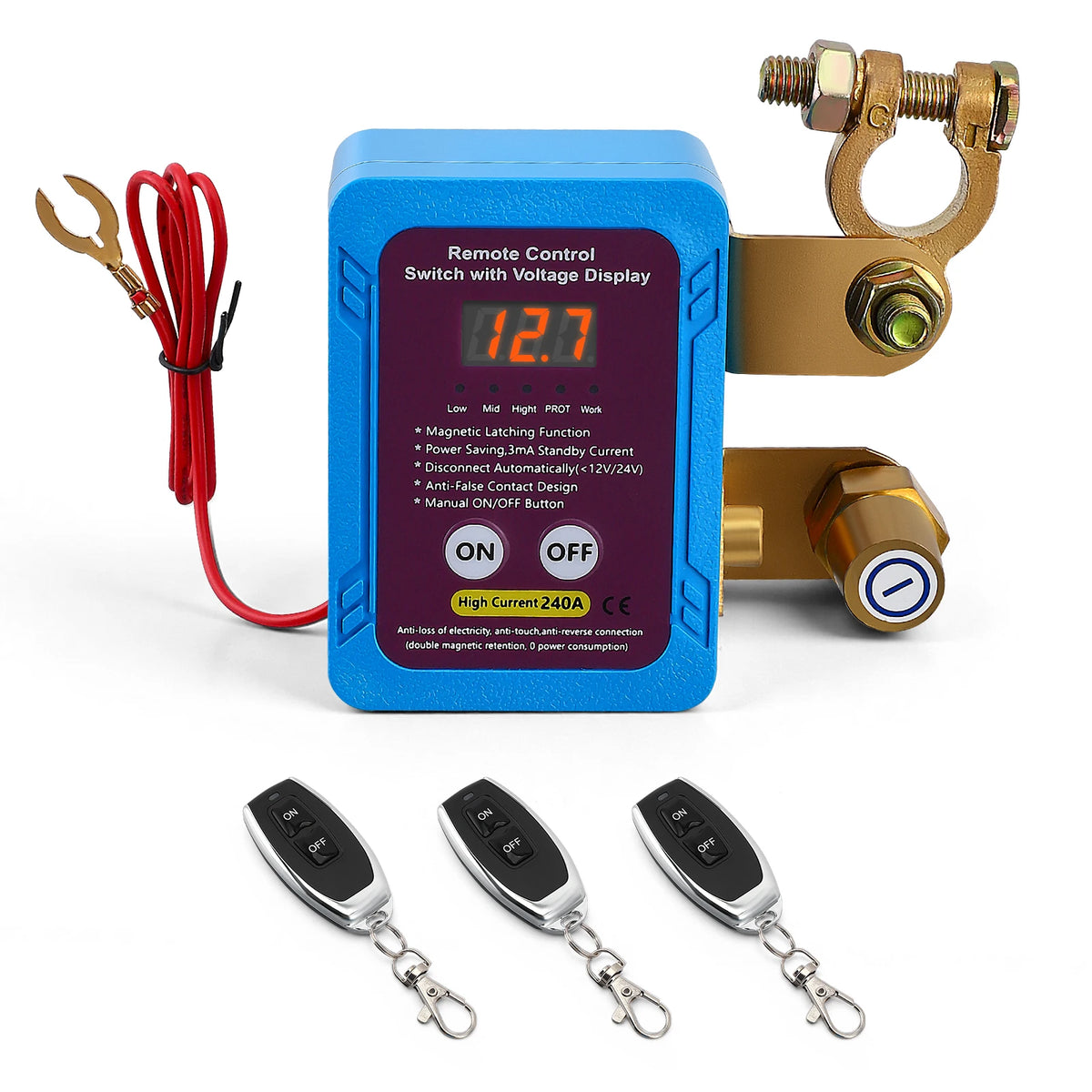 Remote Battery Disconnect Switch 12V 240A, LED Voltmeter