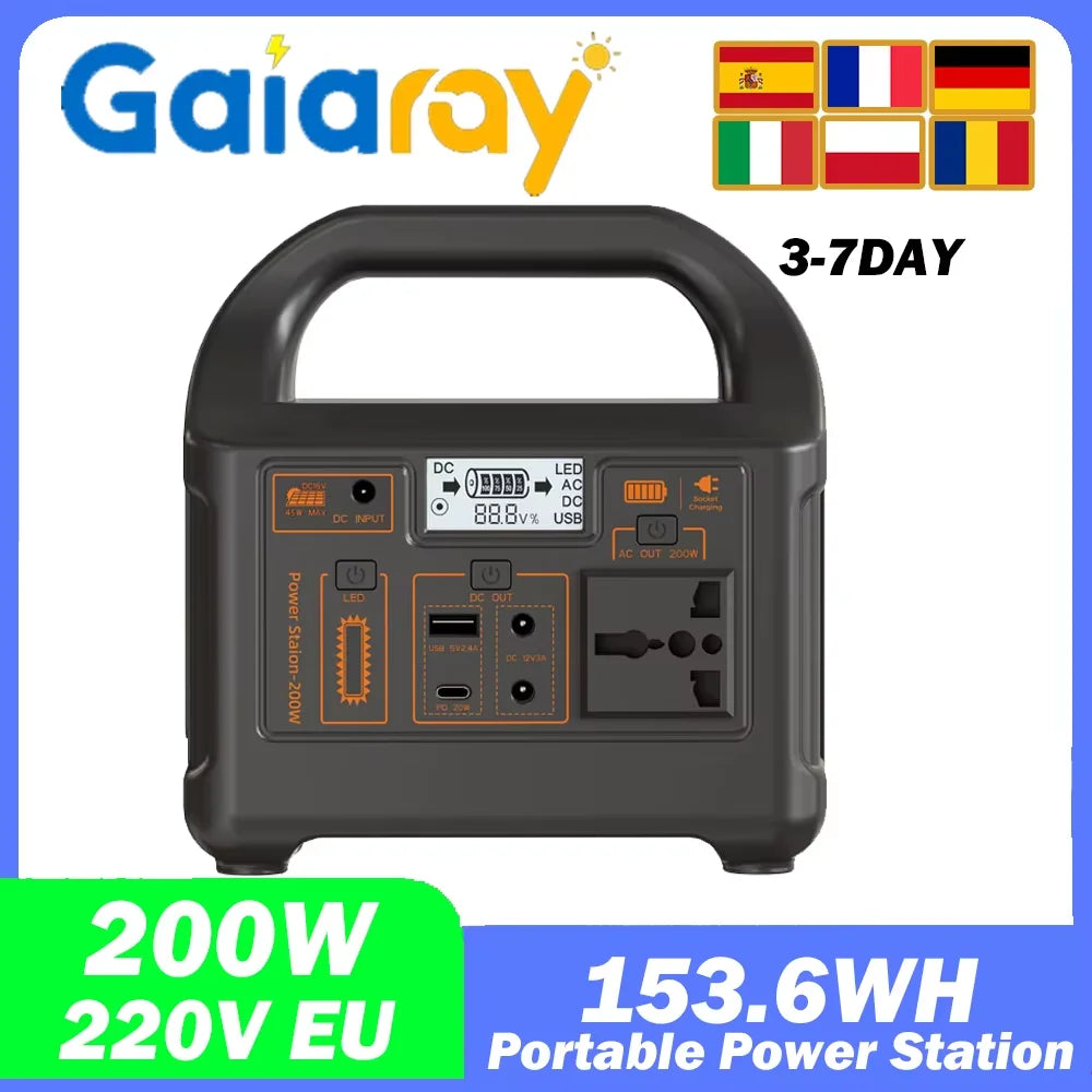 Gaiaray 200W Power Station 153.6Wh LiFePO4, Camping