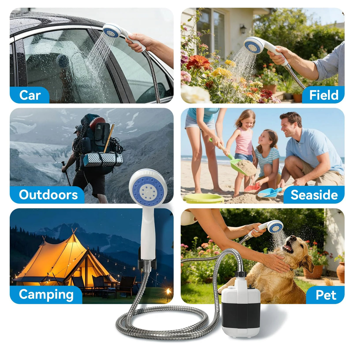 Rechargeable Outdoor Shower 2200mAh USB, Camping Pump