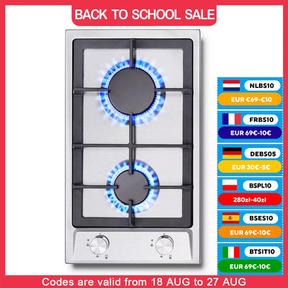 TopStrong 2-Burner Gas Hob 4200W Stainless Steel, LPG or NG