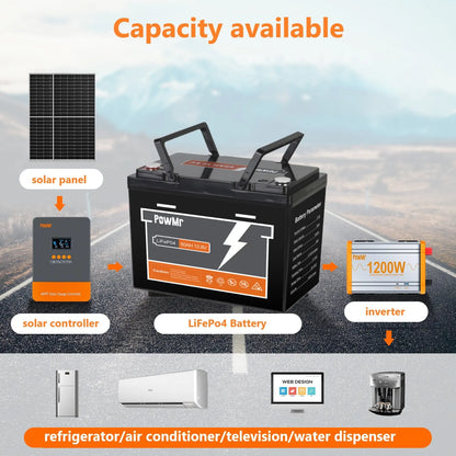 PowMr 12V 50Ah LiFePO4 Leisure Battery 640Wh, Built-in BMS