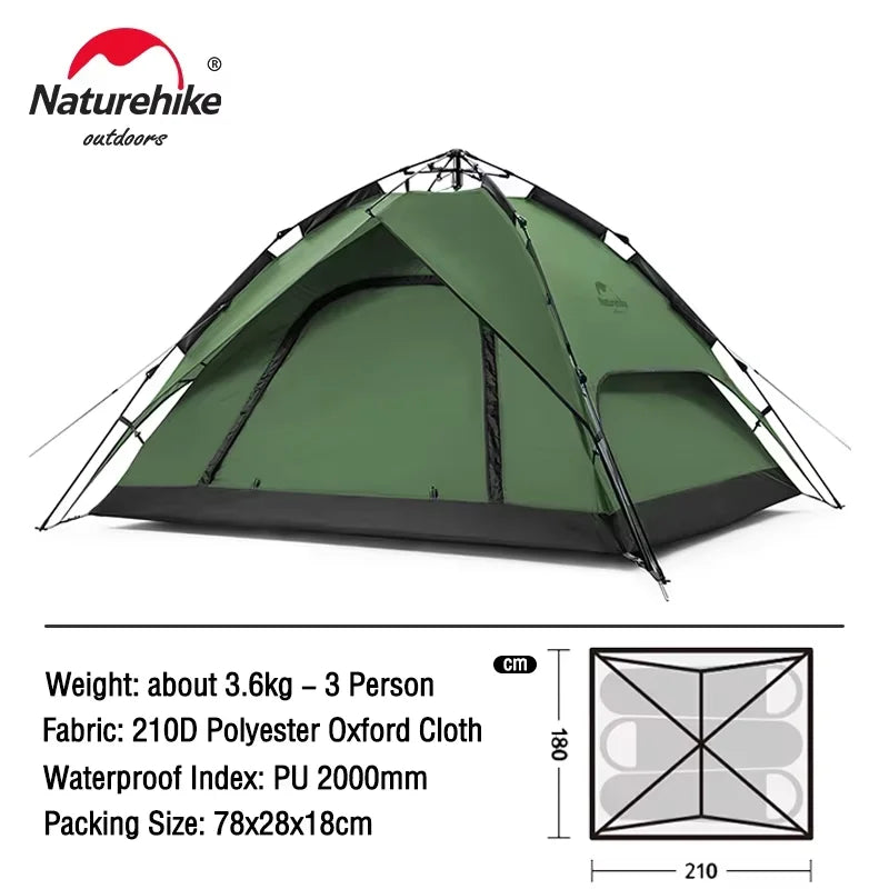 Naturehike Instant Tent 3-4 Person, Quick Pitch Camping