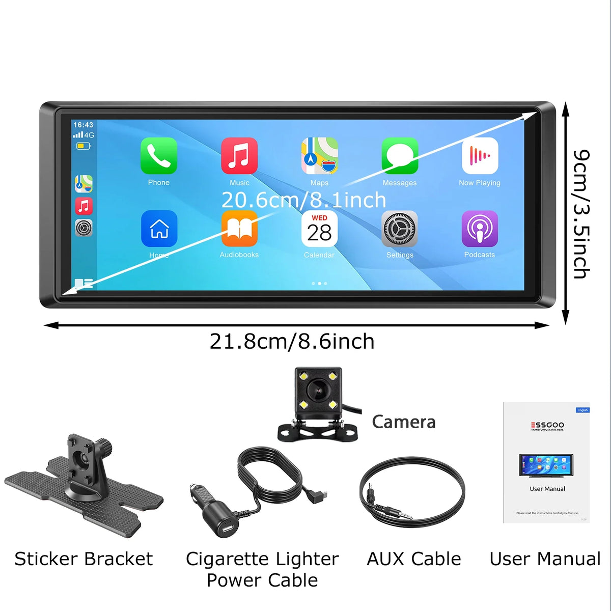8.1 Inch Portable CarPlay Screen, Android Auto GPS, Camper