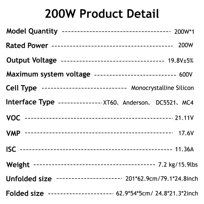 200W Foldable Solar Panel IP68, Power Station Charger RV