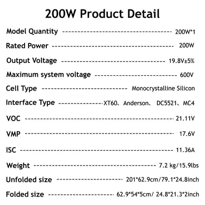 200W Foldable Solar Panel IP68, Power Station Charger RV