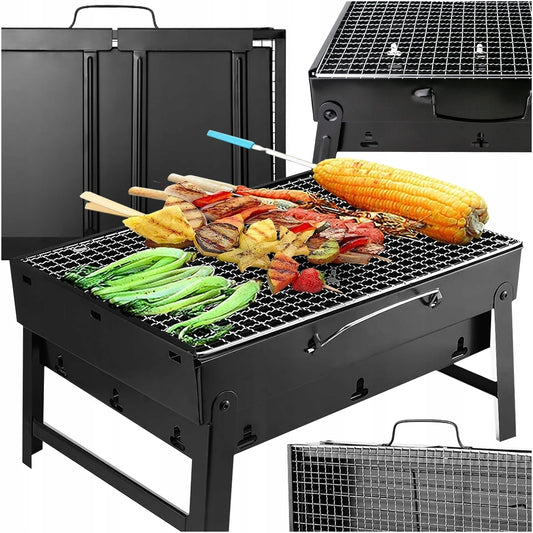 Portable Charcoal BBQ Grill, Folding Cast Iron, Camping