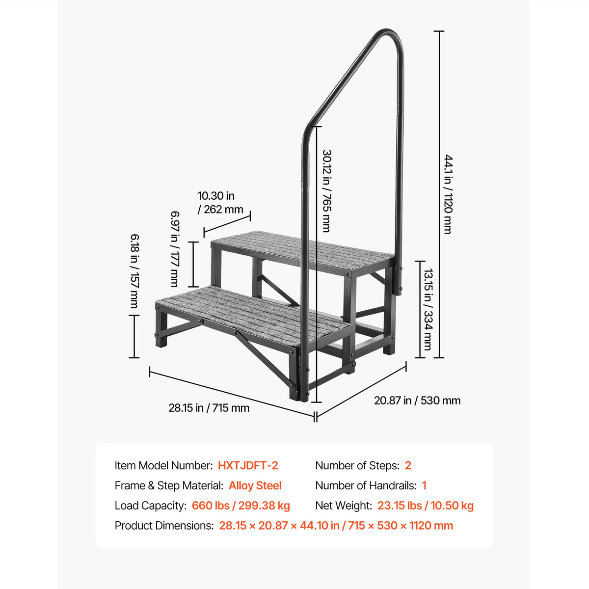 RV Steps with Handrail 300kg, Non-Slip Motorhome Stairs