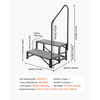 RV Steps with Handrail 300kg, Non-Slip Motorhome Stairs