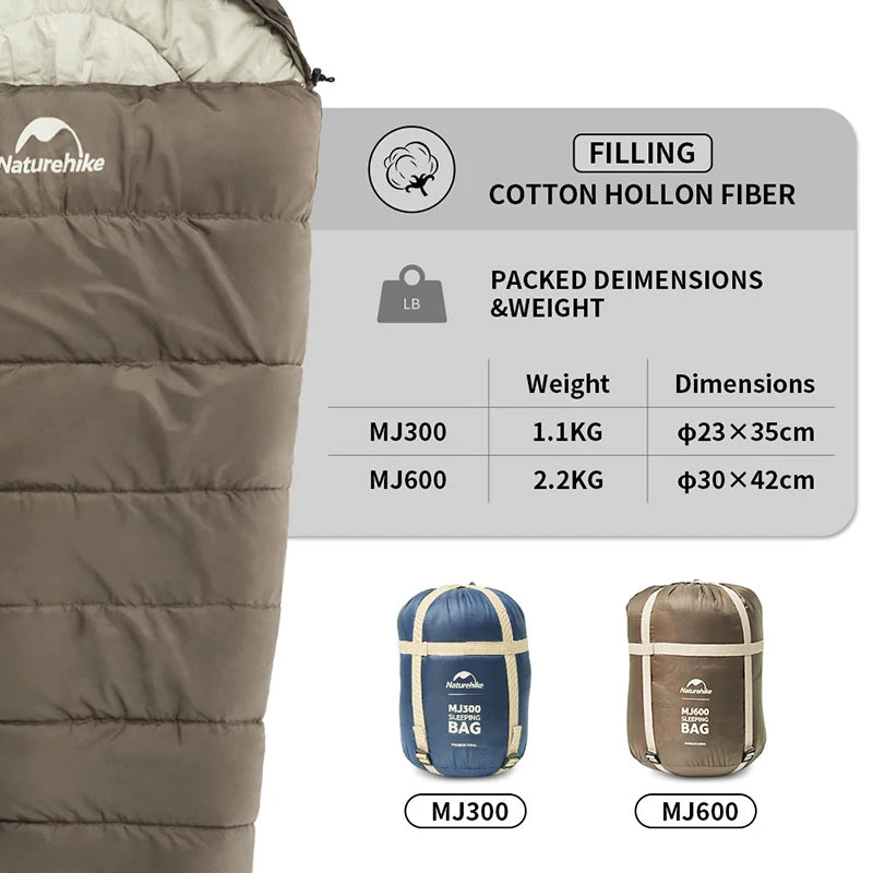Naturehike Mummy Sleeping Bag MJ300 MJ600, Winter Camping