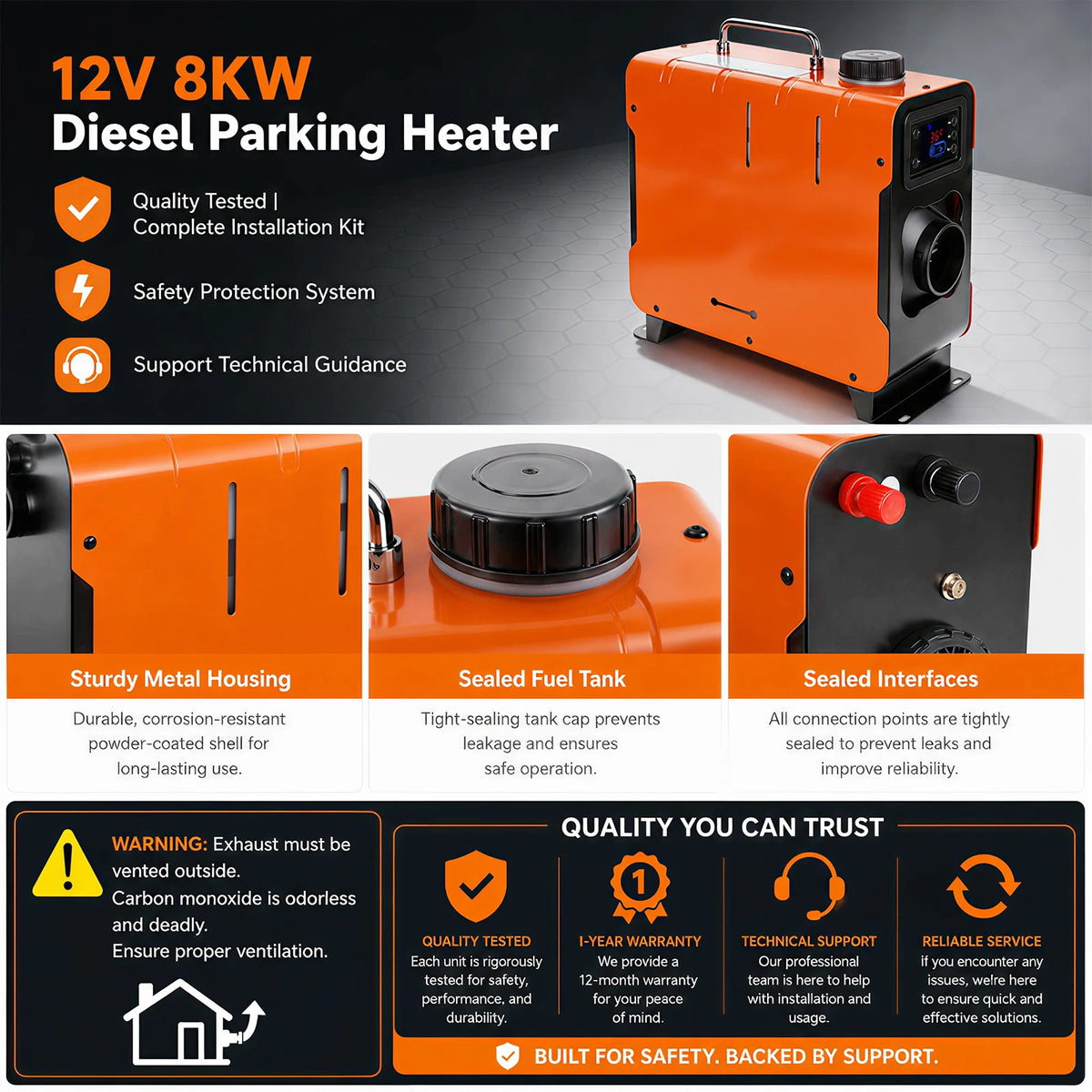 8kW Diesel Air Heater 12V 24V LCD Remote, Campervan