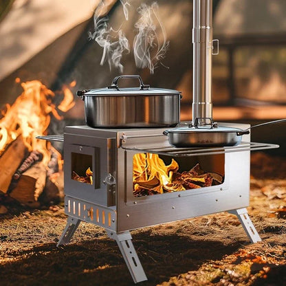 Wood Burning Tent Stove, Stainless Steel with Chimney