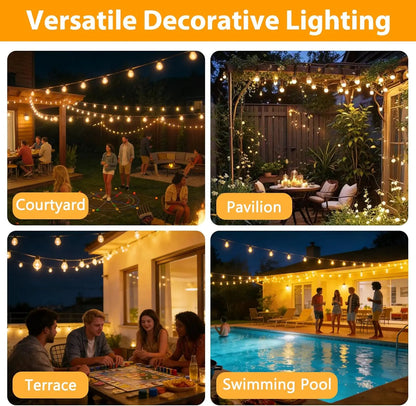 Solar Festoon String Lights IP44, Shatterproof Awning Bulbs