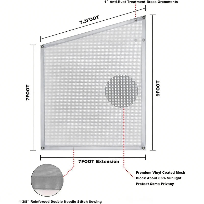 Awning Side Screen 9x7ft, Mesh Privacy Sunshade, Caravan RV