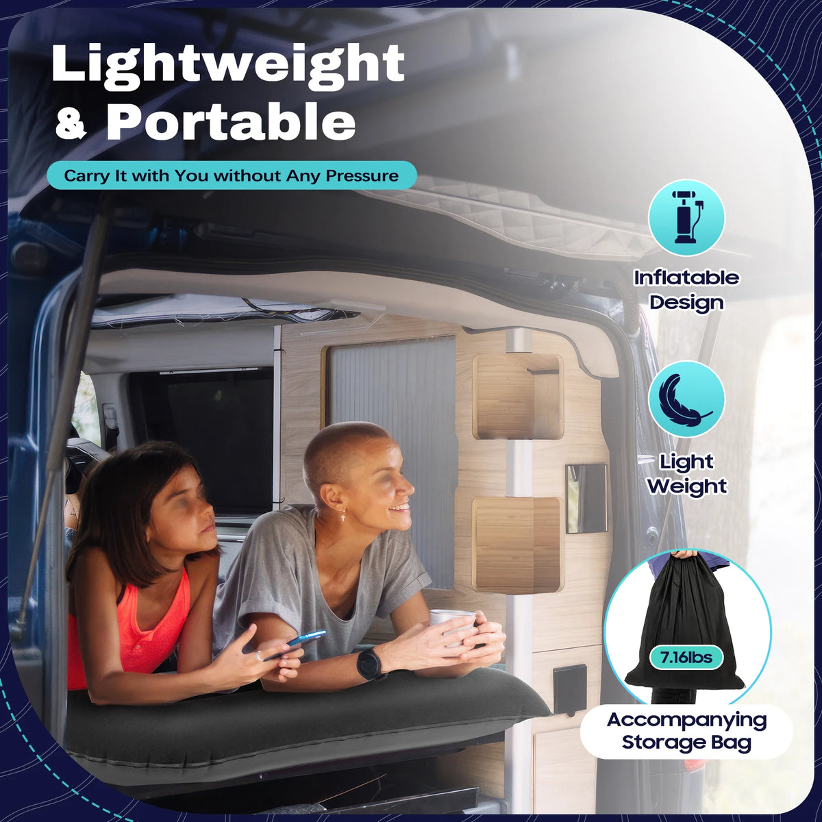 Inflatable Car Bed with Pump, 6 Chamber Air Mattress, SUV