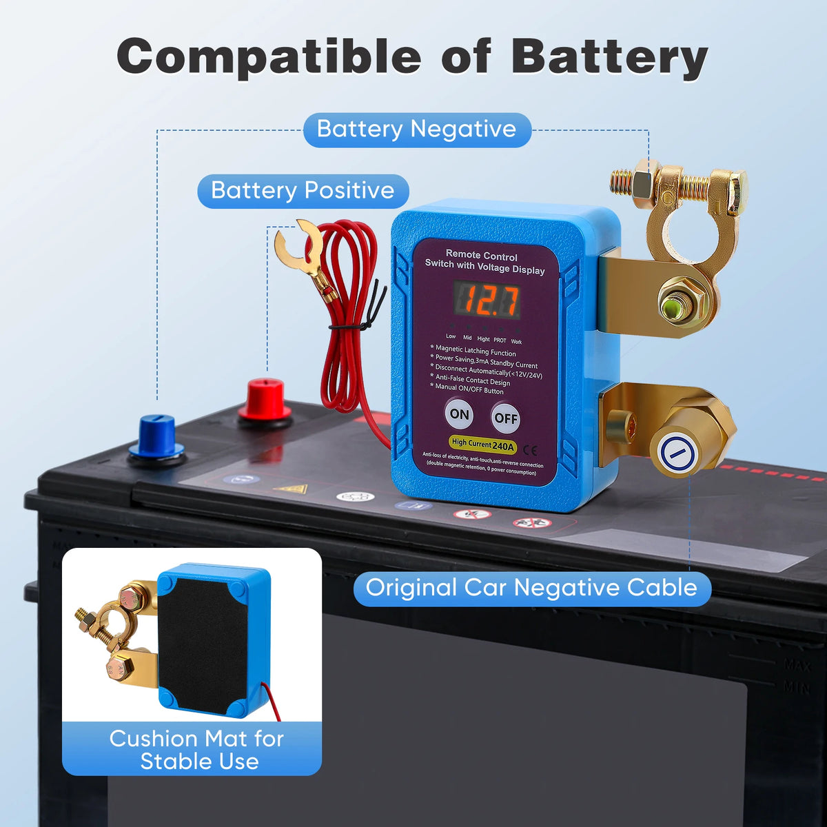 Remote Battery Disconnect Switch 12V 240A, LED Voltmeter