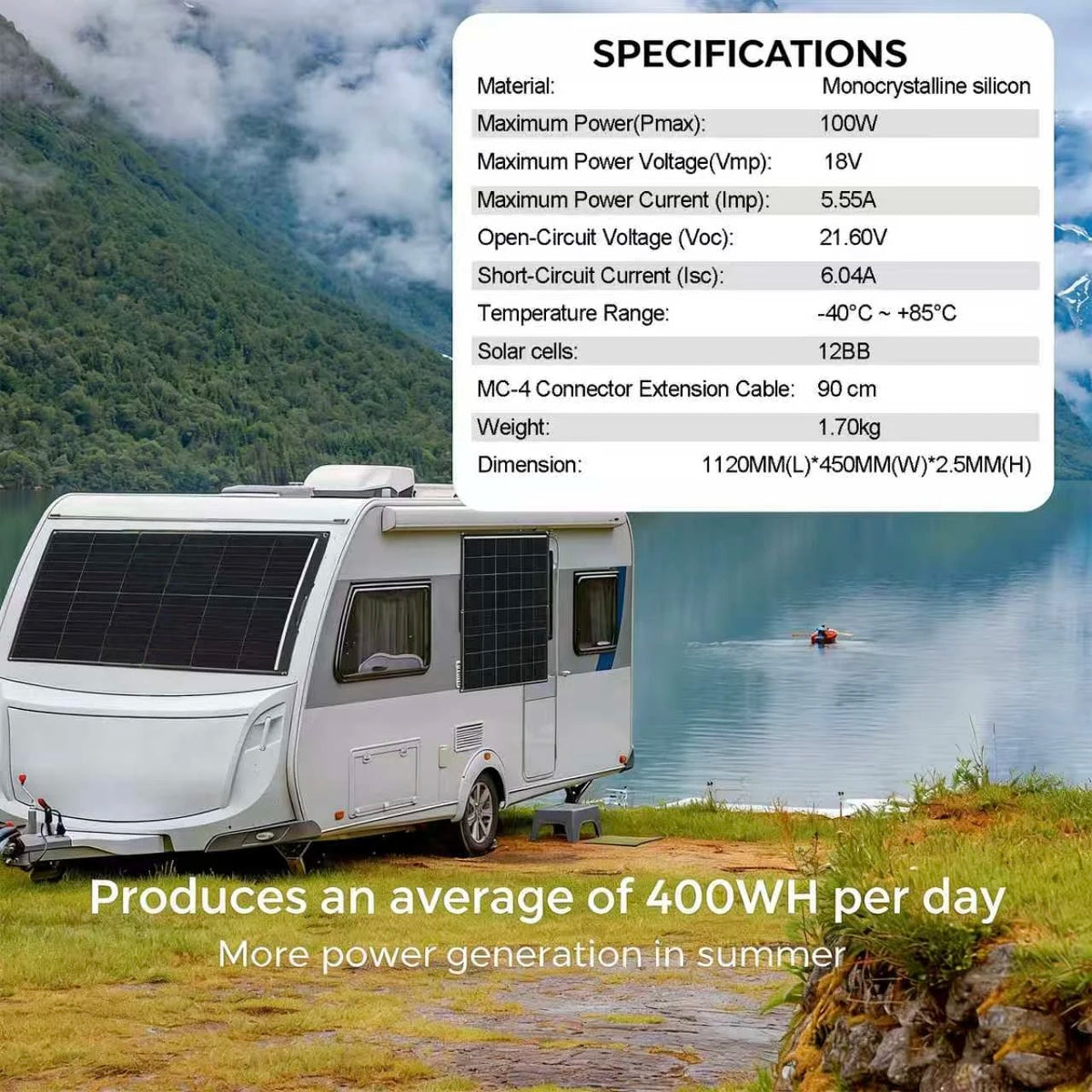 100W Flexible Solar Panel 18V ETFE, Campervan Van Roof