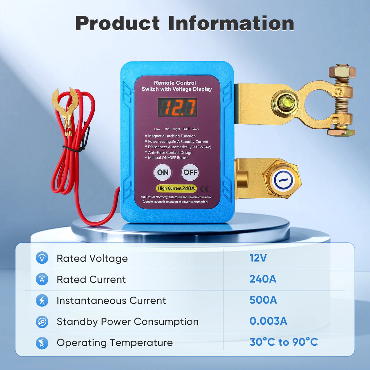 Remote Battery Disconnect Switch 12V 240A, LED Voltmeter