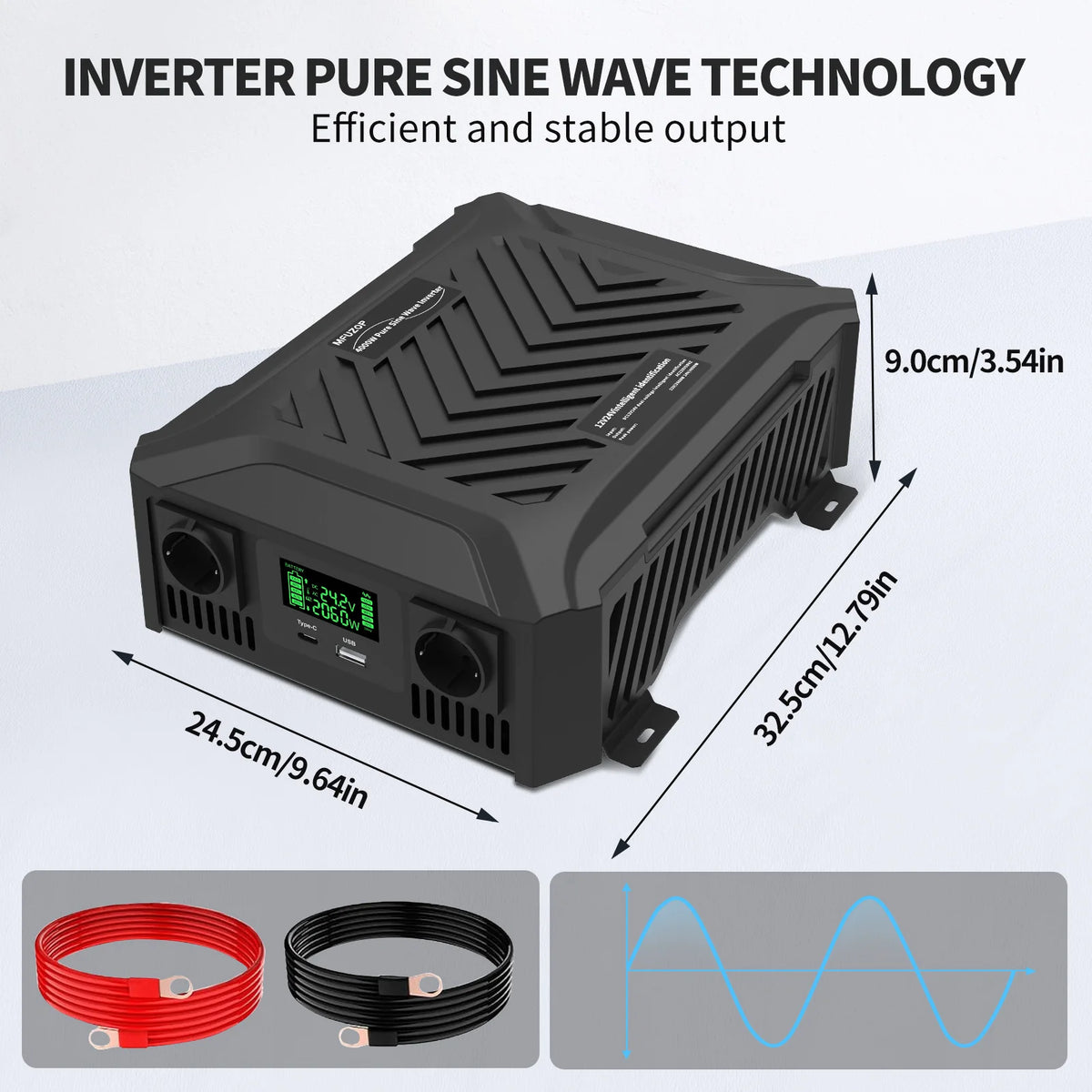 Pure Sine Wave Inverter 12V 1200W or 24V 2300W, Campervan