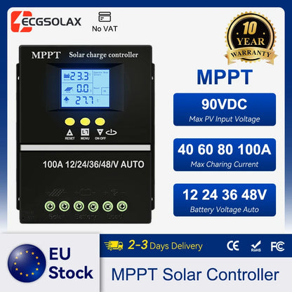 MPPT Solar Charge Controller 40A, 12V 24V 48V, LCD, USB
