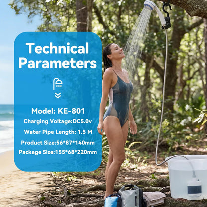 Rechargeable Outdoor Shower 2200mAh USB, Camping Pump