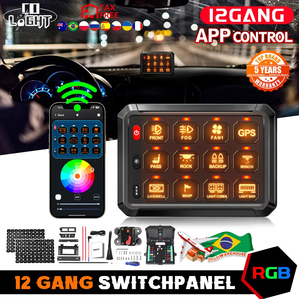 8 Gang Switch Panel with App 12V 60A, Campervan Boat Relay