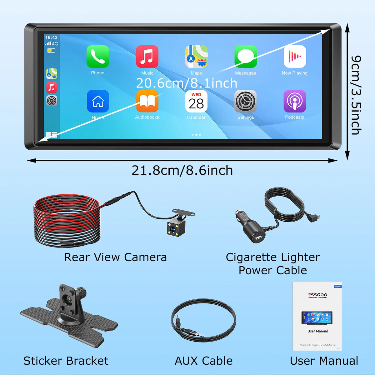 8.1 Inch Portable CarPlay Screen, Android Auto GPS, Camper