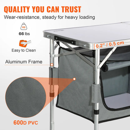 Folding Camping Kitchen Table 3 Height, Aluminium Cooker