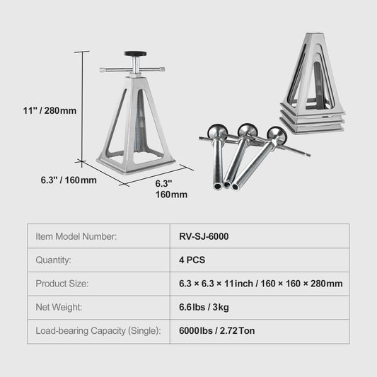 RV Stabiliser Jacks 4-Pack, Aluminium, 280 to 435mm