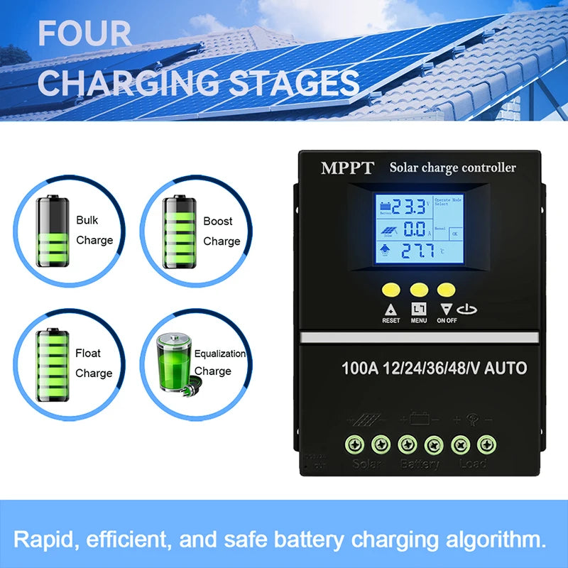 MPPT Solar Charge Controller 40A, 12V 24V 48V, LCD, USB