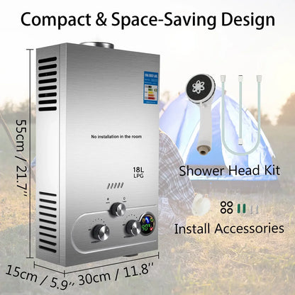 Portable LPG Water Heater, Tankless Gas Shower Kit, Camper