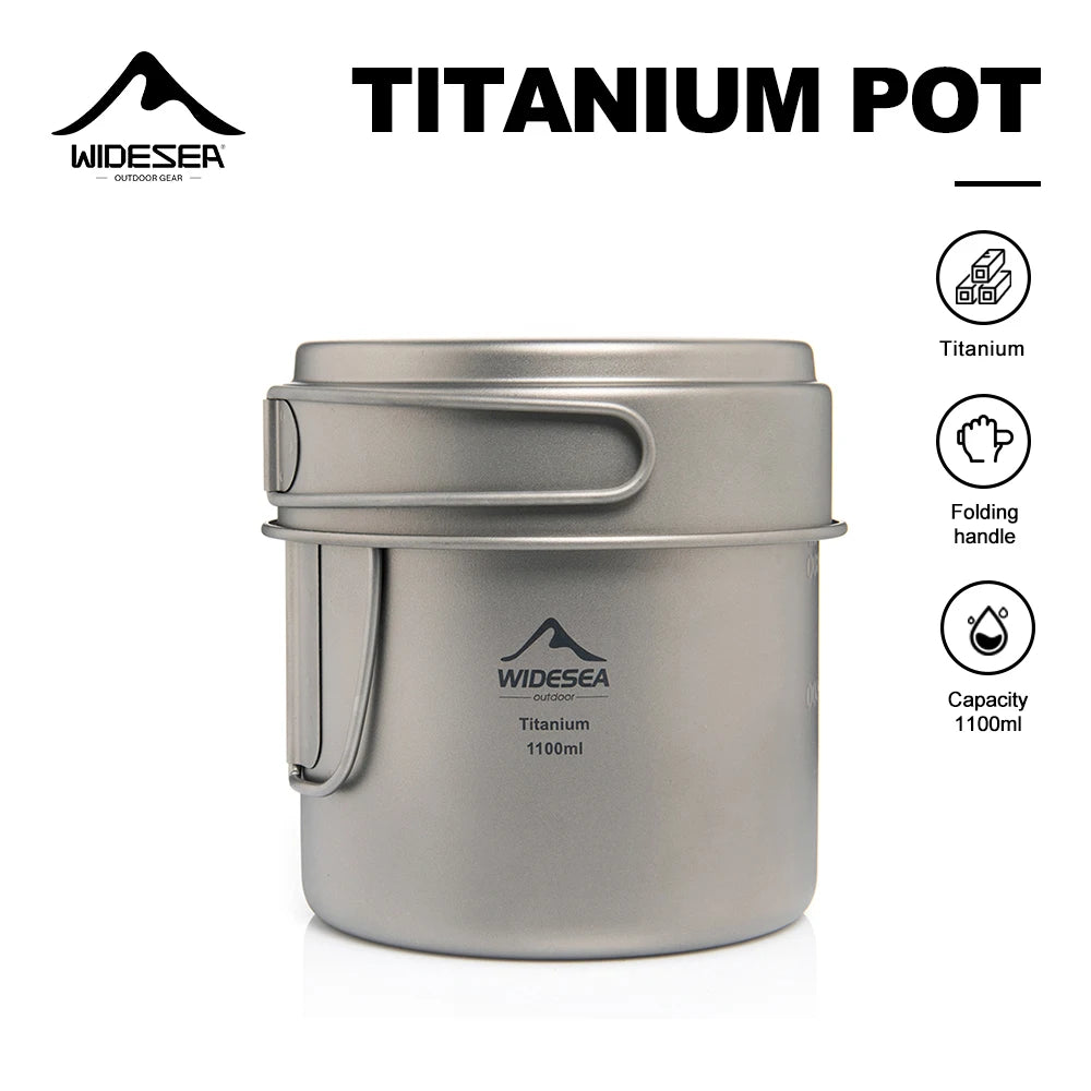 WIDESEA Titanium Camping Pot 1100ml, Ultralight 182g, Lid