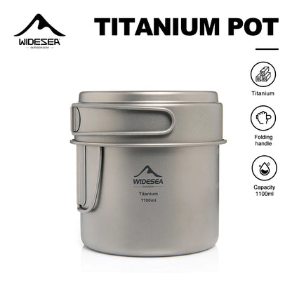 WIDESEA Titanium Camping Pot 1100ml, Ultralight 182g, Lid